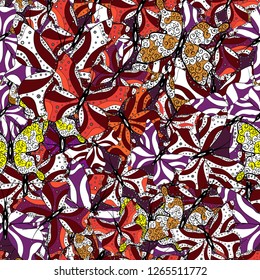 Vector. Fashion Fabric Design. Tropical seamless pattern with Exotic Butterflies. Illustration in black, red and white colors.