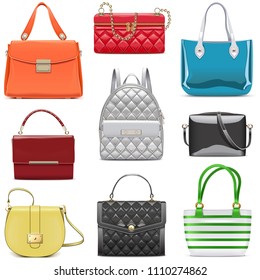 Vector Fashion Female Handbags Isolated On White Background