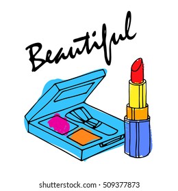 vector, fashion, female, makeup, design, glamour, brush, care, skin, beautiful