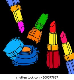 vector, fashion, female, makeup, design, glamour, brush, care, skin, beautiful