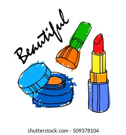 vector, fashion, female, makeup, design, glamour, brush, care, skin, beautiful