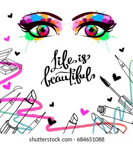 vector fashion female makeup design glamour brush