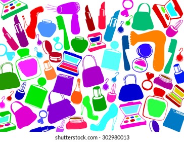 vector fashion female makeup shoes bags perfume