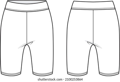 Vector Fashion Flat Illustration Adult  Legging Cycling Bike Shorts Sport Pants Mockup Template CAD