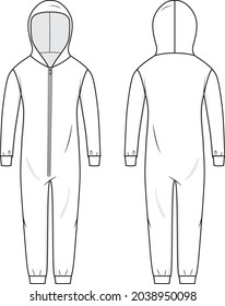 Vector Fashion Flat Illustration Kids Or Adult Onesie Pajamas Mockup Template CAD