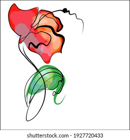 VECTOR fashion floral Background with a
stylish  original handmade  sketch graphics with beautiful tulip  for design florist logo for one line 
