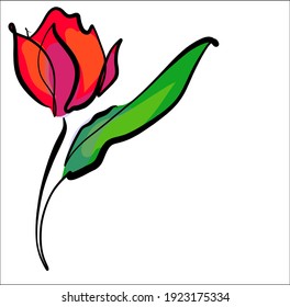 VECTOR fashion floral digital background with a stylish original handmade beautiful tulip graphic. Graphic flower  sketch design logo.