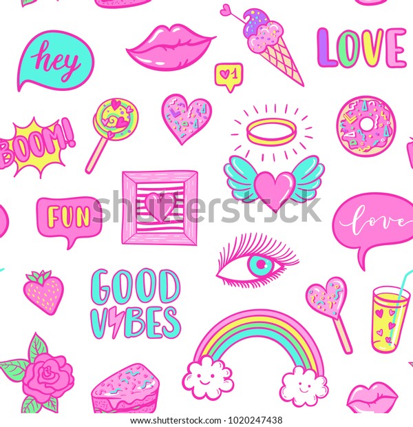 Vector Fashion Fun Patches Seamless Pattern Stock Vector (Royalty Free ...