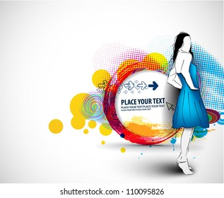 Vector fashion girls in sketch-style with abstract background.
