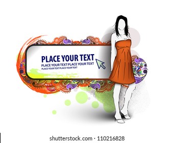 Vector fashion girls in sketch-style with abstract background.