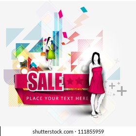 Vector fashion girls in sketch-style with abstract background.