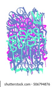 Vector fashion graffiti font. modern hand drawing retro style texture, design elements in white, pink, purple, fluorescent, neon, green
