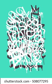 Vector fashion graffiti font. modern hand drawing retro style texture, design elements in white, green, black, blue