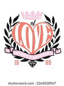 vector fashion graphic of an heraldic coat of arms with heart and banner, lovely vibe