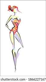 
VECTOR fashion handmade creative Background with the beautiful young   woman in bikini for design 
