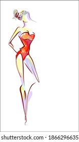 
VECTOR fashion handmade creative Background with the beautiful young   woman in bikini for design 