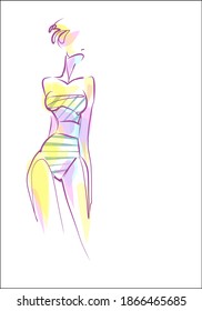 
VECTOR moda artesanal fondo creativo con la bella joven   mujer en bikini para diseño 