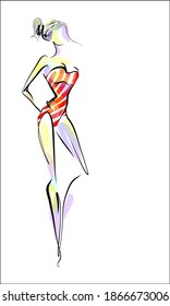 
VECTOR fashion handmade creative Background with the beautiful young   woman in bikini for design 
