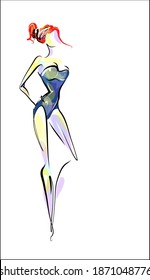 
VECTOR fashion handmade creative Background with the beautiful young   woman in bikini for design 