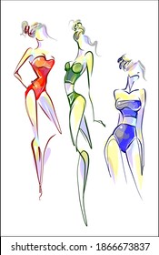
VECTOR fashion handmade creative set with the beautiful young  girls  in bikini for design 