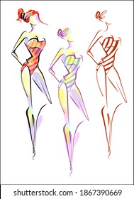
Moda VECTOR conjunto creativo hecho a mano con las hermosas jovencitas en bikini para el diseño 