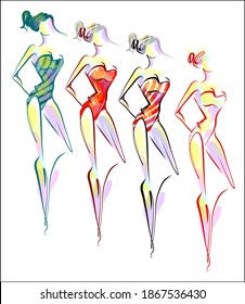 
Moda VECTOR conjunto creativo hecho a mano con las hermosas jovencitas en bikini para el diseño 