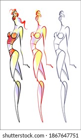 
VECTOR fashion handmade creative set with the beautiful young  girls  in bikini for design 
