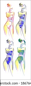
VECTOR fashion handmade creative set with the beautiful young  girls  in bikini for design 