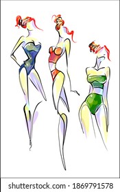 
VECTOR fashion handmade creative set with the beautiful young  girls  in bikini for design 