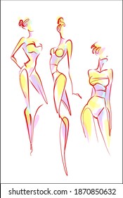 
VECTOR fashion handmade creative set with the beautiful young  girls  in bikini for design 