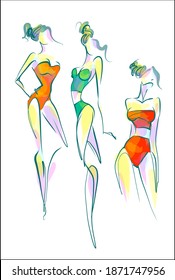 
VECTOR fashion handmade creative set with the beautiful young  girls  in bikini for design 