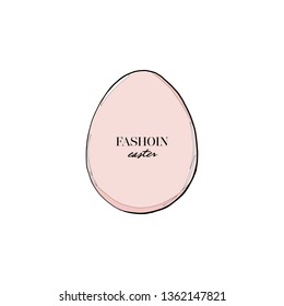 Vector Fashion Happy Easter black typographic calligraphic lettering with pink hand draw egg isolated on white background. Fashion, modern style, retro holiday easter badge. Religious holiday sign.
