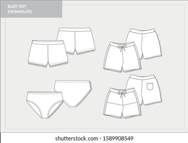 Vector fashion illustration, baby boy's swimsuit