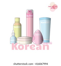Vector fashion illustration. Blank, mock-up package cosmetic, surround bottle and tube, with place for Your logo or emblem. Perfect for girlish sweet cosmetic product or series. Tender color