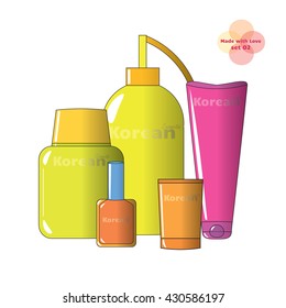 Vector fashion illustration. Blank, mock-up package cosmetic, surround bottle and tube, with place for Your logo or emblem. 