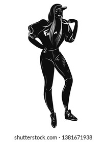 Vector fashion illustration cute girl sport black and white isolated on white background for advertising