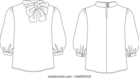 Vector fashion illustration drawing, in front and back view