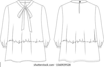 Vector fashion illustration drawing, in front and back view