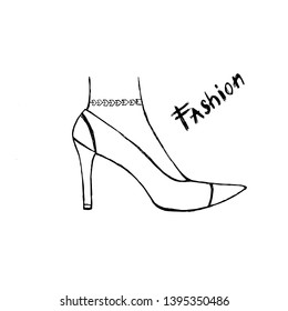 Vector fashion illustration with elegant woman foot and shoe.