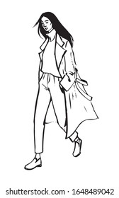 Vector fashion illustration. Fashionable trendy sketch whith beautyful girl