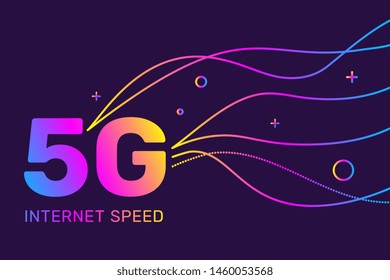 Vector fashion illustration of gradient 5g technology on dark color background with line and text. Flat style design for web, site, banner, poster