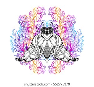 
Vector fashion illustration isolated. Printing T-shirts. Talisman butterfly, moth. Ethnic design, fashion chic, tribal symbol, soul. Tattoo, style, beauty, fly, bohemian, 60s, amulet, totem, trip