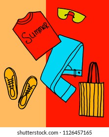 Vector fashion illustration of spring summer apparel