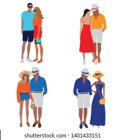 Vector fashion illustration of stylish pretty girl and handsome stylish man. Stylish couple. Relationships. Couple set flat  illustration. Romantic couple