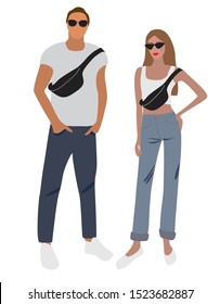 Vector fashion illustration of stylish pretty girl and handsome stylish man. Stylish couple. Relationships. Romantic couple