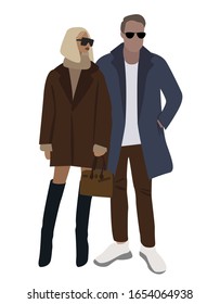 Vector fashion illustration of stylish pretty girl and handsome stylish man. Couple in relationships. 