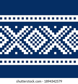 Vector fashion illustration of traditional Scandinavian white on blue sweater seamless pattern 