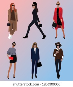 Vector fashion illustration of trendy modern girls. Fashion fall winter collection