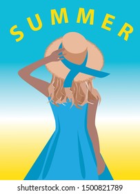 Vector fashion illustration of trendy modern pretty girl on the summer background