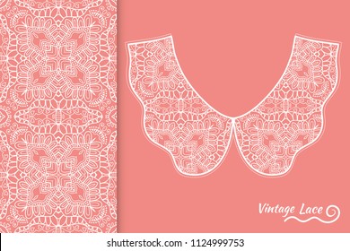 Vector fashion illustration. Vintage collar and seamless line pattern. Doodle linear ornament, lace texture. Isolated design elements with hand drawn ornament for textile fabric or paper printing